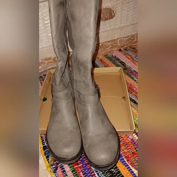 Sonoma~Women's Gray Knee-High Leather Boots Chunky Heel - Picture 5 of 13